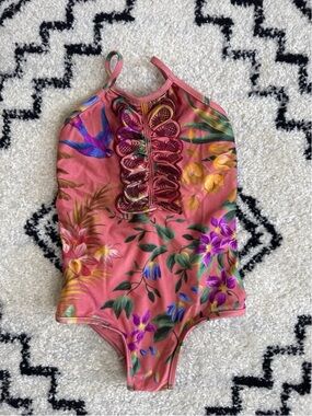 Zimmermann Kids Tropicana Floral One Piece Swimsuit Size 4 Coral Floral Pink